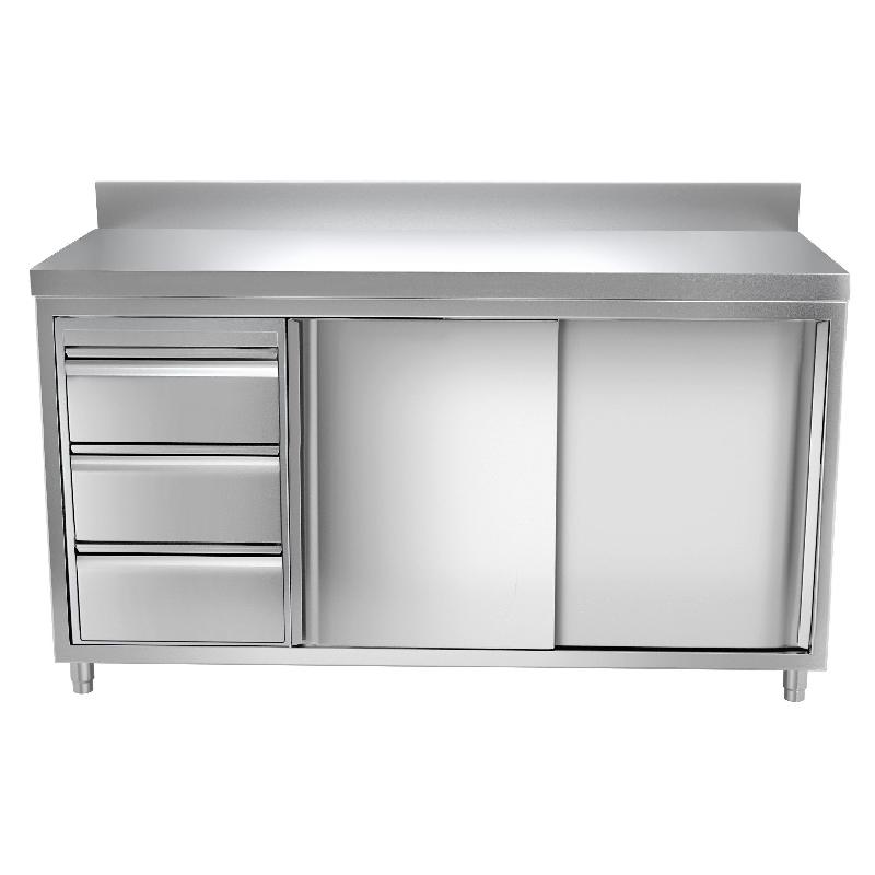 Meuble bas inox adossé P 700 mm avec portes et tiroirs - 1600, A gauche_0