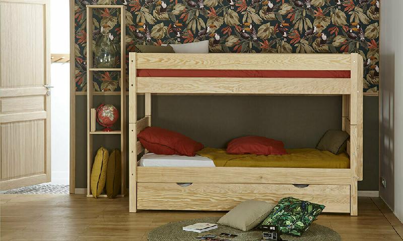 PACK LIT SUPERPOSÉ BAS ALTO + 2 MATELAS  BOIS NATUREL 90X190 CM/OPT:MATELAS ELBE HD