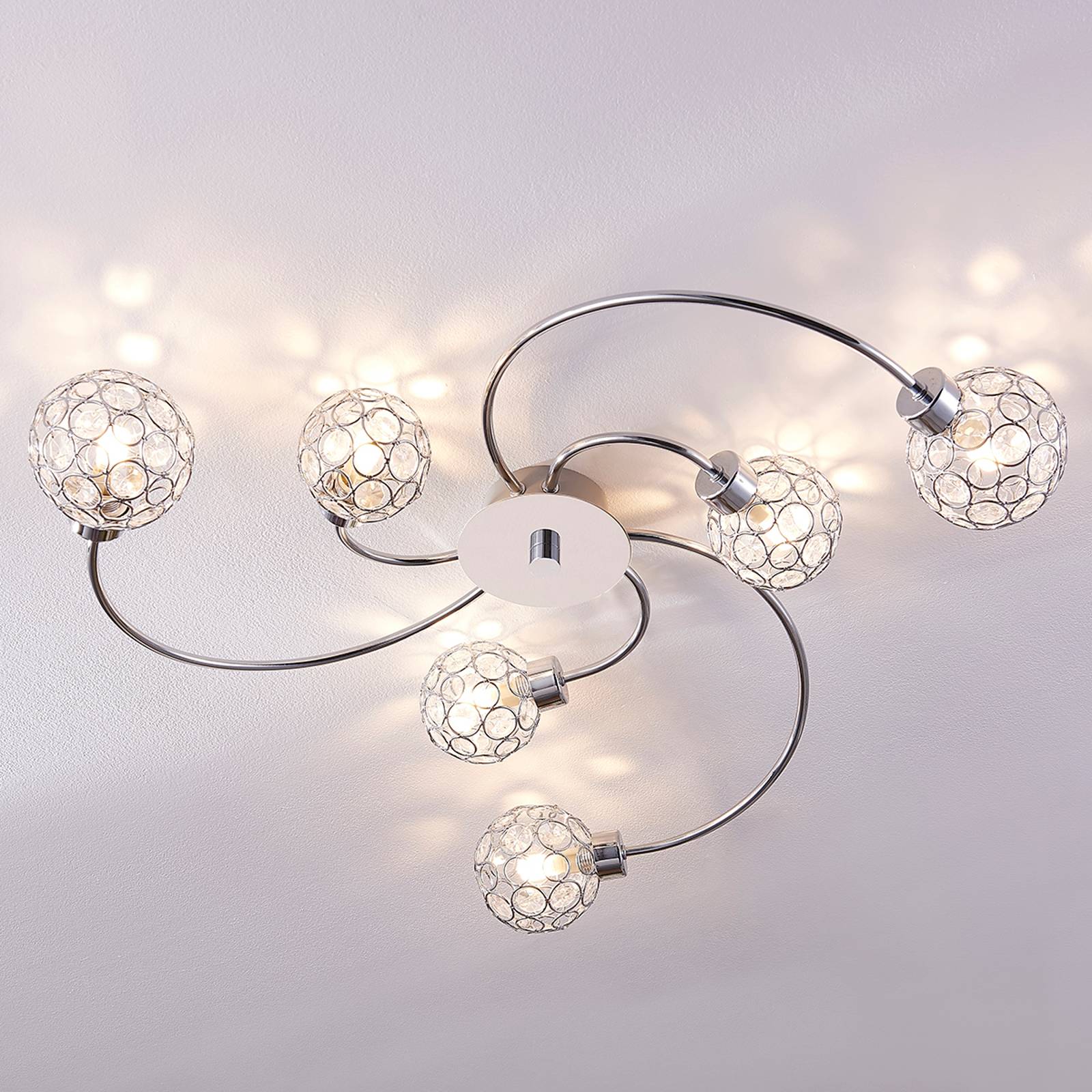 LINDBY PLAFONNIER TYRON, Ø 65 CM, CHROME, VERRE, MÉTAL