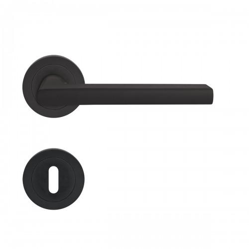 POIGNÉES DE PORTE SUR ROSACES RONDES SÉRIE ER 54 MONTANA - NOIR MAT - CLÉ L KARCHER DESIGN