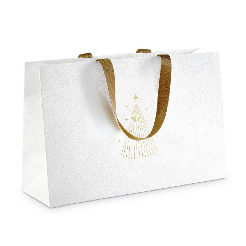 Sac luxe texturé blanc Sapin or poignées ruban or 35,5x11,5x23cm - par 12_0