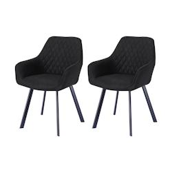 SalesFever Ensemble de 2 chaises rembourrées avec accoudoirs|Housse en microfibre|Cadre en métal|Matelassage losanges dans la zone arrière|anthraci_0