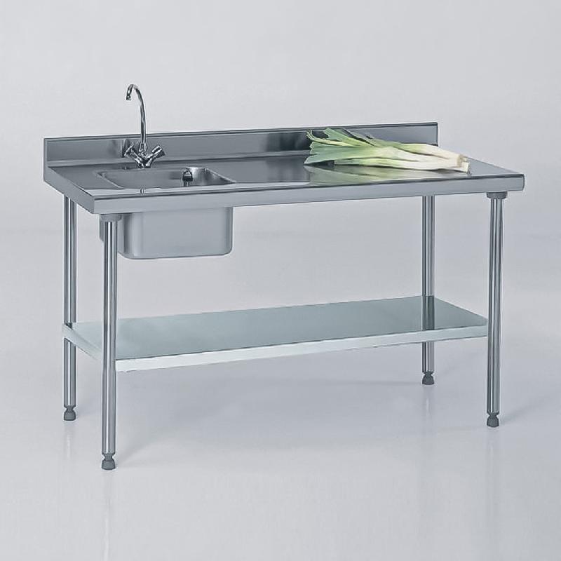 Table du chef TS 15N soudée avec robinet à dosseret + étagère bac au centre L 700 x l 700 mm_0