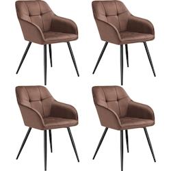 TecTake GmbH tectake Lot 4 chaises rembourrées en velours matelassé et dossier continu brun - 405777 - marron polyester 405777_0