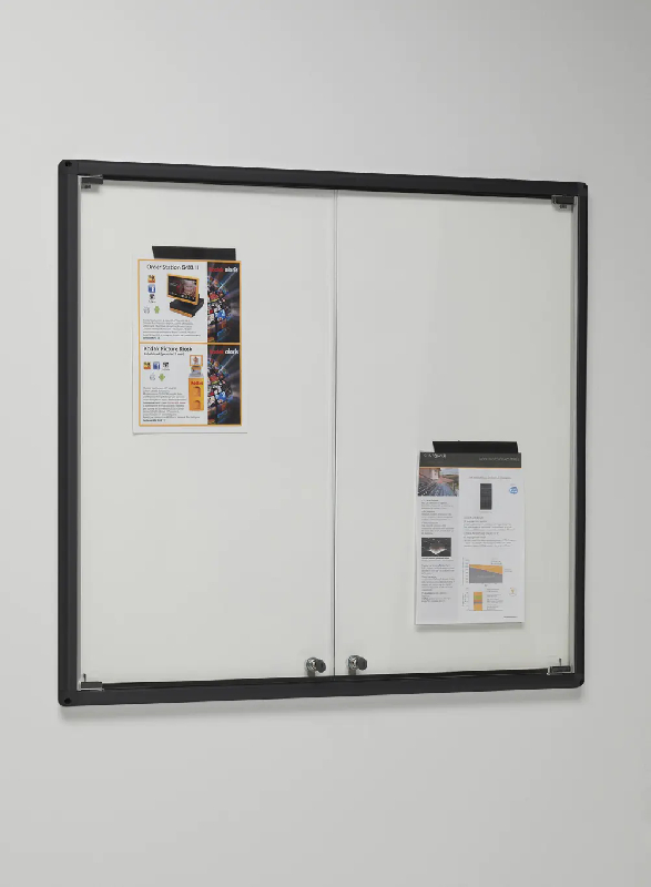 Vitrine d'affichage intérieur B198VA - aluminium laqué noir - profil arrondi 25 mm - 98x88x2,5 cm_0