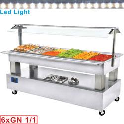 Buffet - salad bar réfrigéré 6x GN1/1-150 (bois blanc) - BSB/6N-A1 avec soubassement traversant et design élégant_0