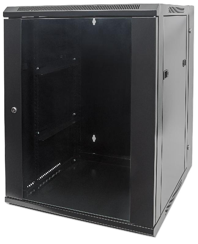 Coffret réseau mural 19 pouces MHT145 avec porte en verre - hauteur 15U - double section - profondeur 550 mm - noir - Bravour®_0
