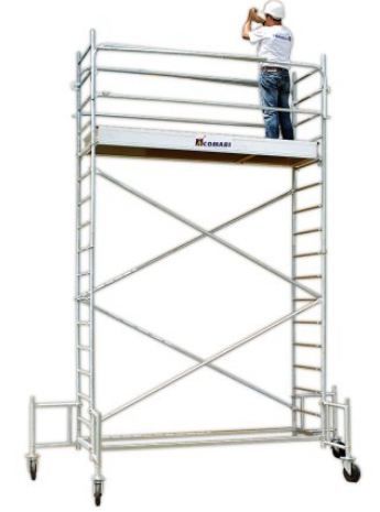Échafaudage roulant en acier galvanisé - Junior 250 Comabi SNC - Hauteur de travail max. 9,80 m - Auto-stable avec garde-corps_0