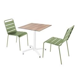 Oviala Business Ensemble table de terrasse stratifié chêne avec 2 chaises vert cactus - 110773_0