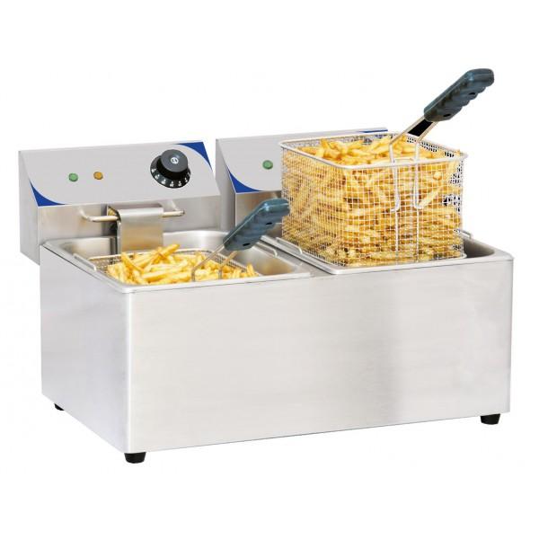 Friteuse électrique 2 x 8 litres en acier inoxydable 2 x 3250 W_0
