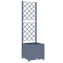 Helloshop26 - Jardinière bac lit surélevé plantes fleurs terrasse jardin avec treillis 40 x 40 x 136 cm PP gris 02_0038287 - 3000214162959_0