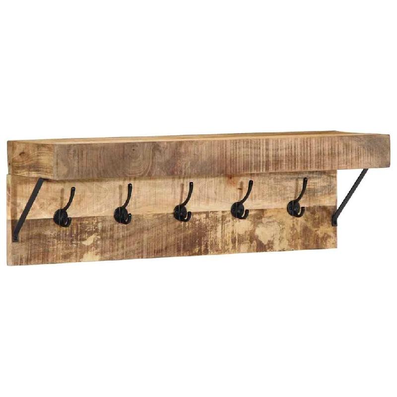 Helloshop26 - Porte-manteau rectangulaire moderne rangement avec crochets et étagère 73 x 19 x 23 cm en bois de manguier massif 02_0057996 - Bois ma_0