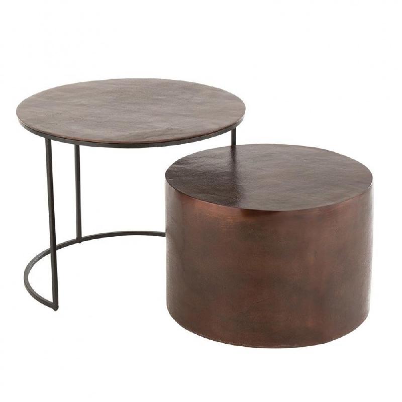 LOT DE 2 TABLES GIGOGNES BLOC ROND MARRON_0