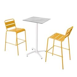 Oviala Business Ensemble table haute stratifié marbre et 2 chaises hautes jaune - jaune 110562_0