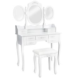 Tectake Coiffeuse avec 3 miroirs 7 tiroirs  blanc - 402074 - blanc Bois massif 402074_0