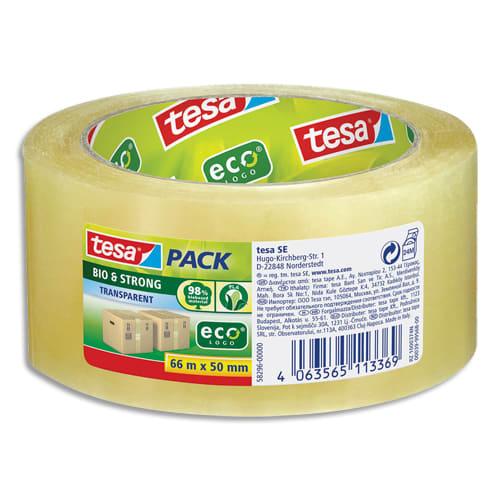 Tesa ruban adhésif d'emballage transparent bio & strong sans pvc ni solvant 66 m x 50 mm_0