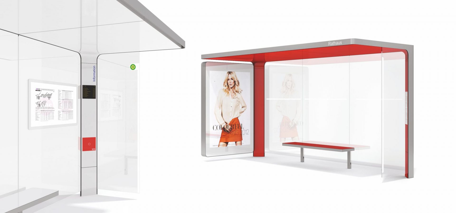 Abri bus smart city / structure en acier / bardage en verre sécurit / avec banquette / 437 x 174 cm_1