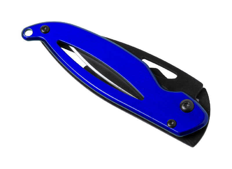 Couteau de poche en acier inoxydable - sécurité fermeture - couleur bleu - 55g_0