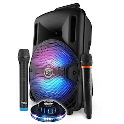 Encente Mobile DJ sur batterie 400W à LEDs RVB USB/SD/Bluetooth, 2 Micros VHF Karaoké, Soirée en famille, Fête, Soucoupe OVNI - 3666638042576_0