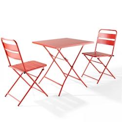 Oviala Business Ensemble table de jardin pliante et 2 chaises acier rouge - Oviala - rouge acier 106555_0