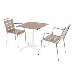 Oviala Business Ensemble table terrasse stratifié chêne et 2 fauteuils taupe - 110814_0