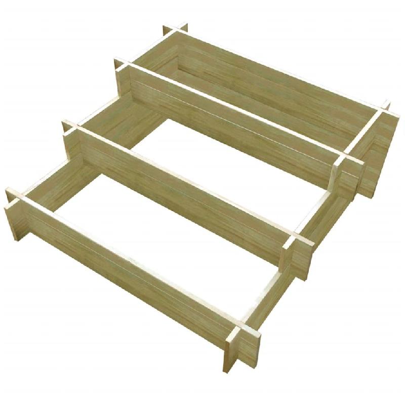 Jardinière à 3 niveaux en bois imprégné - 90 x 90 x 35 cm pour jardin, plantes et fleurs - Réf : 02_0000863_0