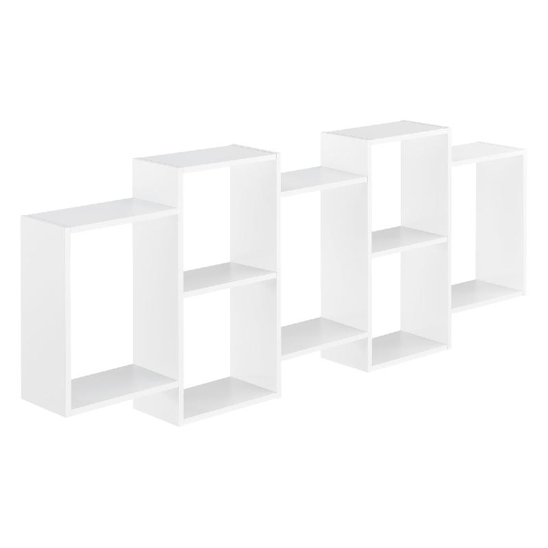 Meuble mural design - Étagère flottante stylée avec 7 compartiments - Capacité 25 kg - Panneau de particules mélaminé - 161 x 18 x 65 cm - Blanc mat laqué - Réf. 03_0005847_0