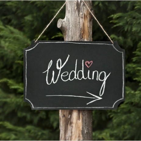 Pancarte de signalisation mariage en ardoise - Noir - 45 x 30 cm avec ficelle - Résistante à l'eau_0