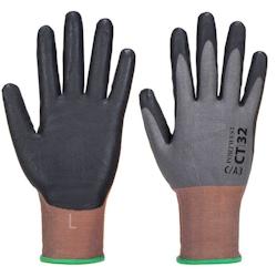 Portwest - Gants anti-coupures niveau C jauge 18 avec renfort pouce et index en mousse nitrile Gris / Noir Taille 11_0