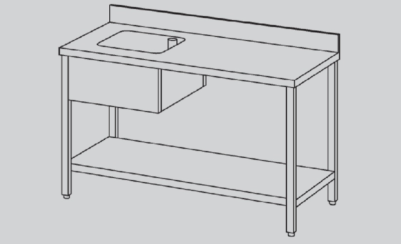 Tables du chef avec dosseret acier inox aisi 304-cuve à gauche(40x40x25)-étagère 140x70x85 - THR147SA_0
