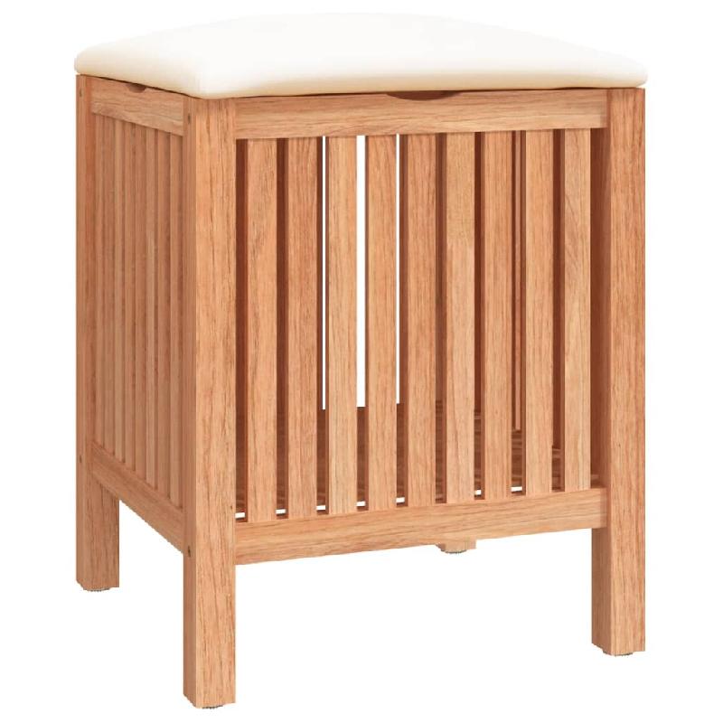 Tabouret de salle de bain en bois massif de noyer - 40,5 x 40 x 52 cm - Fonction rangement - Réf. 02_0006183_0