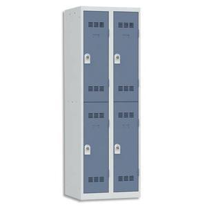 Pierre Henry - Vestiaire monobloc 2 cases + 2 colonnes en acier - Dimensions : L60 x H180 x P50 cm - Gris perle/Bleu_0