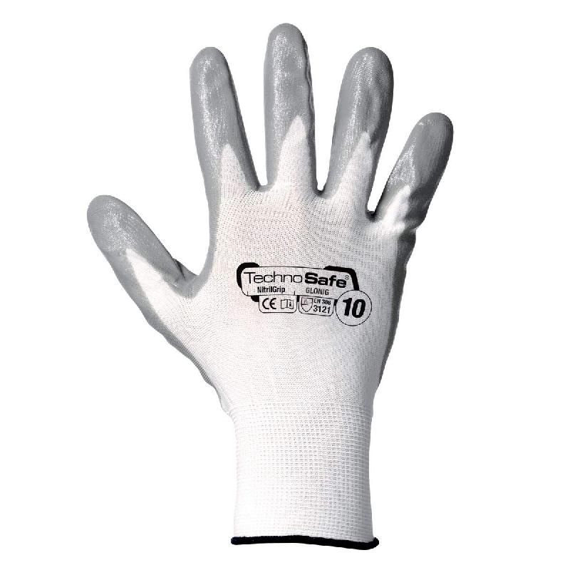 TECHNOSAFE GNG1301WG06 - Gants en nitrile blanc/gris, fil continu 100% polyamide, lot de 6_0