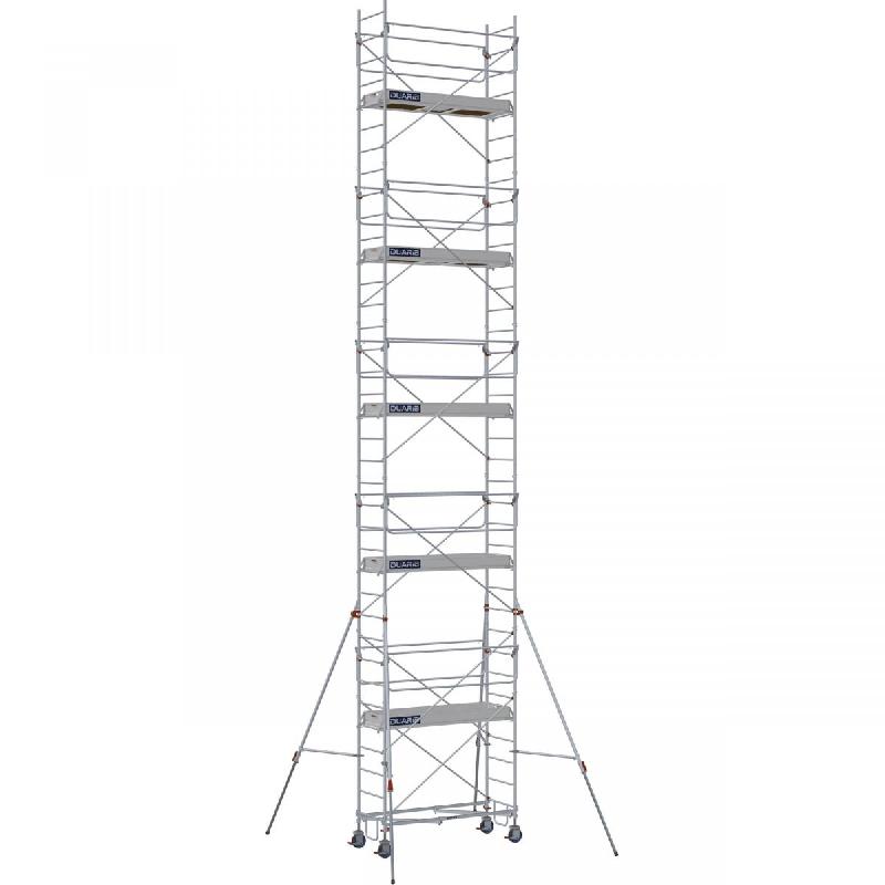 Échafaudage roulant acier ROLLSTAR 205 - Hauteur de travail 13,30 m - Base pliante - Garde-corps monoblocs - DUARIB - Réf : 8320112_0