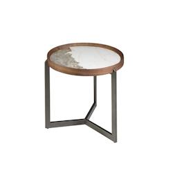 AC ANGEL CERDA Angel Cerdá Table basse ronde en marbre porcelaine, noyer et acier métallique foncé 2130C Ø62 x 56 - blanc céramique 8435631027607_0