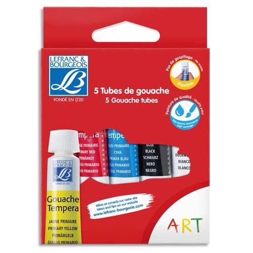GOUACHE LEFRANC BOURGEOIS SANS COMPOSANTS TOXIQUES BOÎTE PEGBOARDABLE 5 TUBES 10ML - LOT DE 7