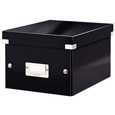 Boîte de rangement en carton CLICKSTORE A5+ noir - pour documents, photos et accessoires - finition PP brillant_0