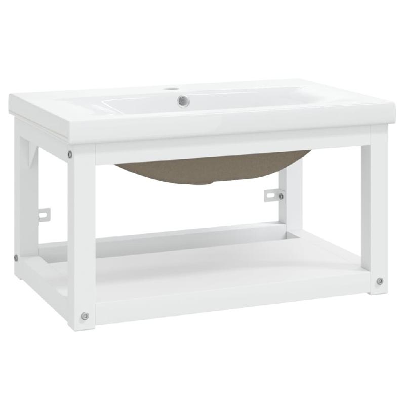 Cadre de lavabo mural avec vasque à encastrer 59 x 38 x 31 cm - Blanc - Fer - Modèle 02_0006770_0