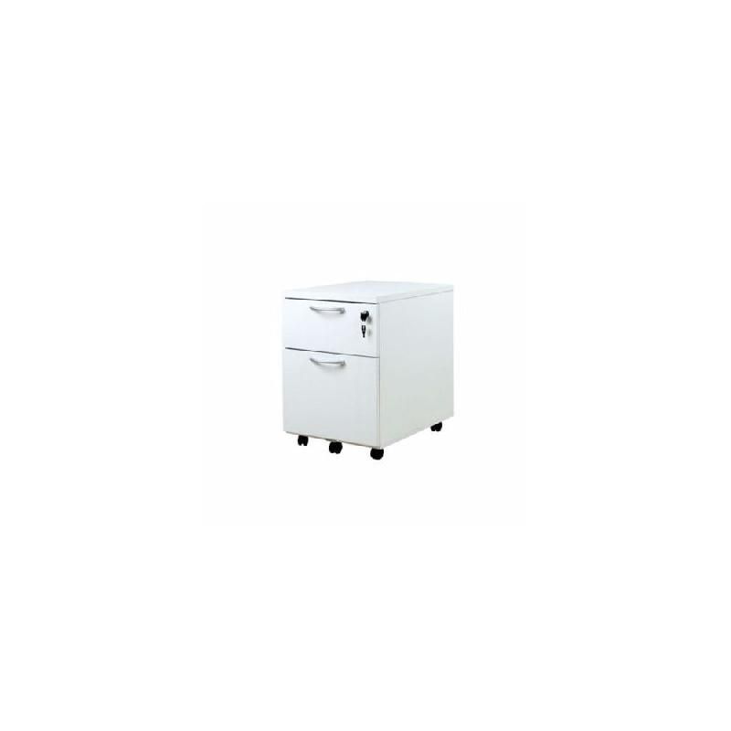 CAISSON MOBILE MÉLAMINÉ NF ENVIRONNEMENT 2 TIROIRS BLANC - H.60 X L. 42 X P. 59 CM