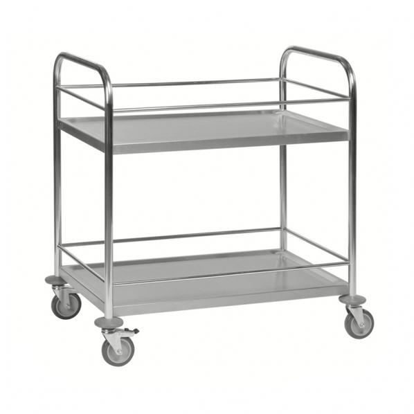 Chariot inox C2 avec 2 tablettes - KONGAMEK - Hauteur 940 mm - Charge 100 kg - 4 roues pivotantes avec freins_0