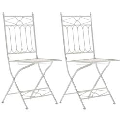 CLP Lot de 2 Chaises de jardin pliables Asina en fer forgé Blanc antique - blanc métal 320822_0