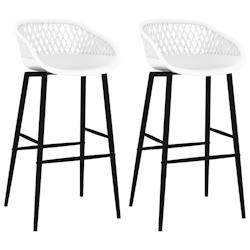 Décoshop26 - Tabourets de bar x2 chaises haute aspect de maille en PP blanc et métal DEC029330 - blanc 3000257322174_0