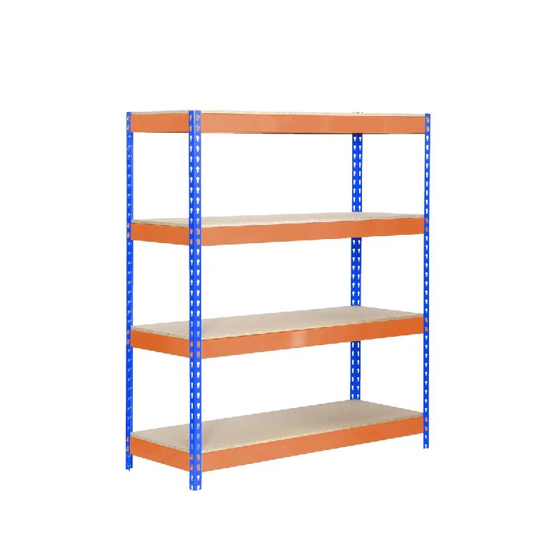 SimonRack Rayonnage industriel, 2000x1200x450 mm, 300 kg au point de flexion, 4 étagères bois, rayonnage garage, Bleu/Orange/Bois- Bricoforte - oran_0