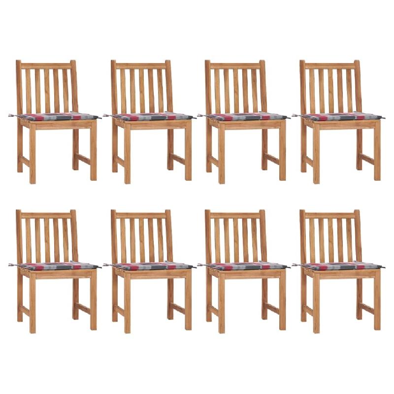 VidaXL Chaises De Jardin Lot De 8 Avec Coussins Bois De Teck Massif - multicolore 3073155_0