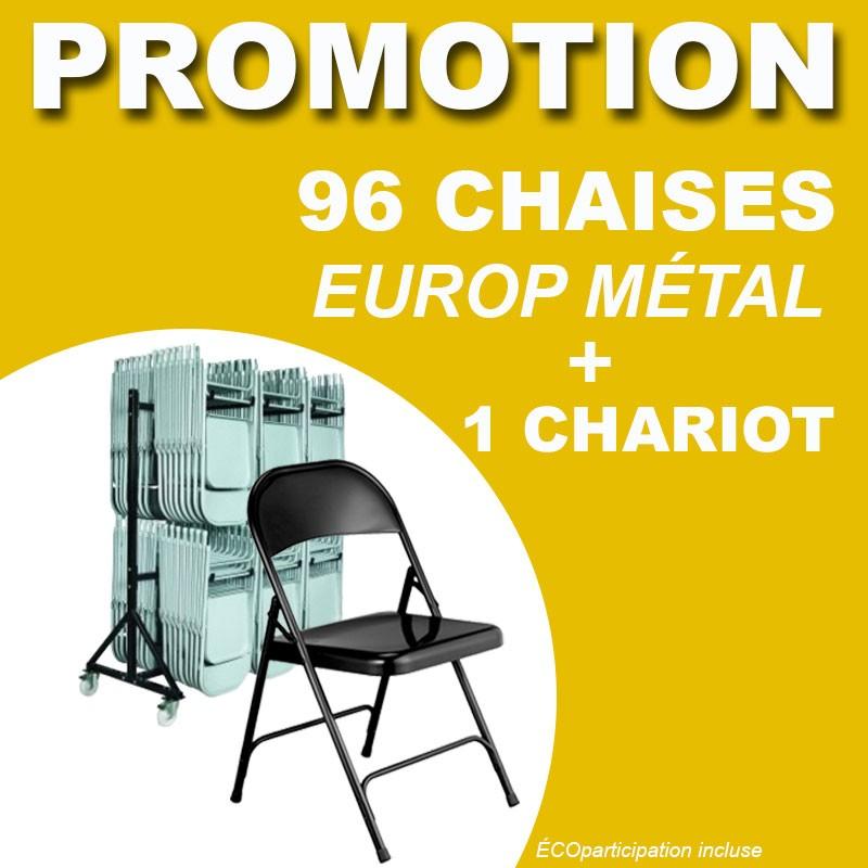 Lot de 96 chaises pliantes en métal Europe - avec chariot de transport robuste_0