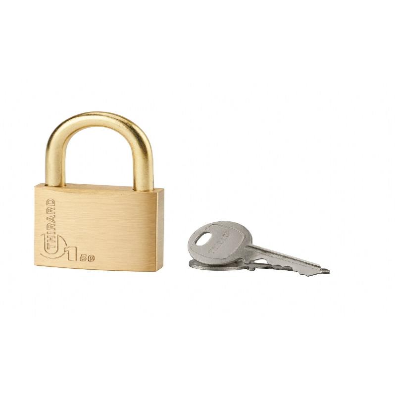 Cadenas à clé Type 1, laiton, extérieur, anse acier, 50mm, 2 clés - THIRARD - doré 3150260800517_0