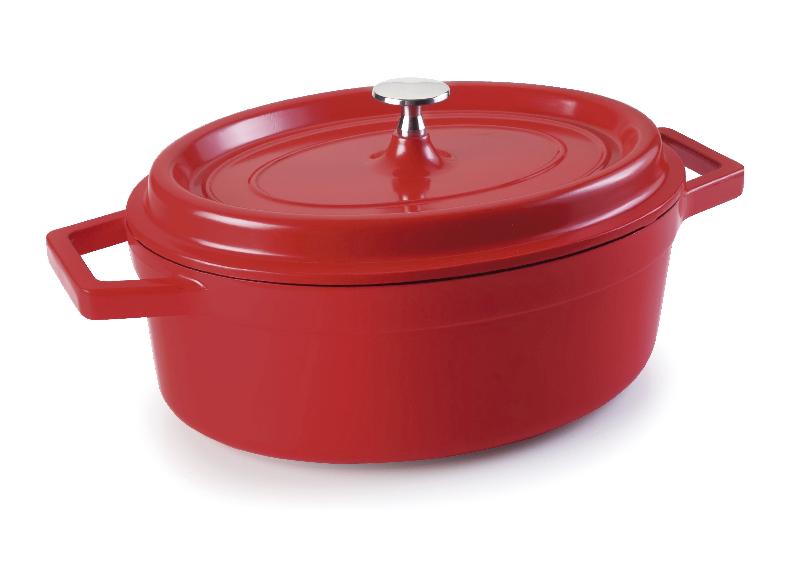 Cocotte ovale rouge avec couvercle en fonte d'aluminium : Couleur - Rouge, Diamètre cm - 26 cm_0