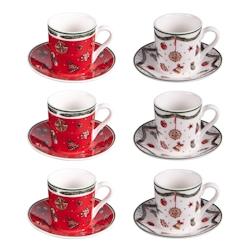 Coffret de 6 tasses et sous tasses à café Bells 10 cl -  Décoré Rond Porcelaine Table Passion 8x6 cm - multicolore porcelaine 3106232960710_0