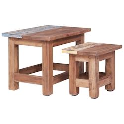 Décoshop26 - Lot de 2 tables d'appoint gigognes en bois d'acajou massif effet vieilli DEC032687 - 3000259105683_0