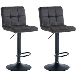 Décoshop26 - Lot de 2 tabourets de bar en velours noir avec coutures décoratives pied en trompette métal noir 10_0004399 - noir 3000252083971_0